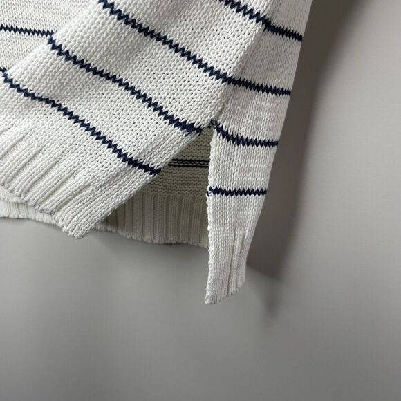 MADEWELL Sweater Vest Women M Puff-Trim Cotton Linen Pullover NEW Stripe NQ977 - Picture 7 of 14